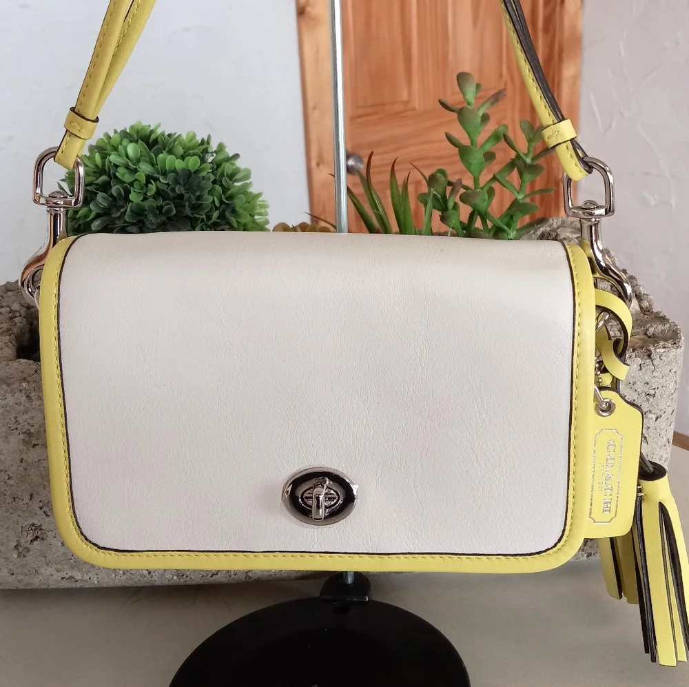 Coach Legacy Archival Two Tone Leather Penny, Shoulder Bag (Citrine/ Parchment)